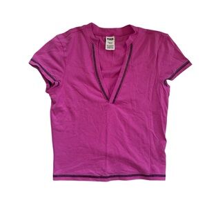 PINK VS Victoria’s Secret ALL-DAY COTTON PLUNGE CROPPED TOP crop Pink Fire XS